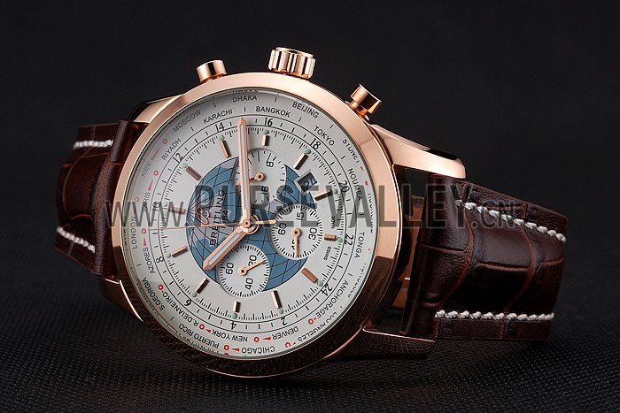 Breitling Chronomat Blue Dial Stainless Steel Case Gold Bezel Blue Leather Strap