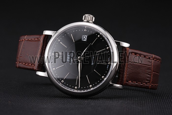 IWC Portofino Black Dial Stainless Steel Case Brown Leather Strap