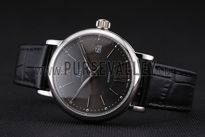 IWC Portofino Dark Gray Dial Stainless Steel Case Black Leather Strap