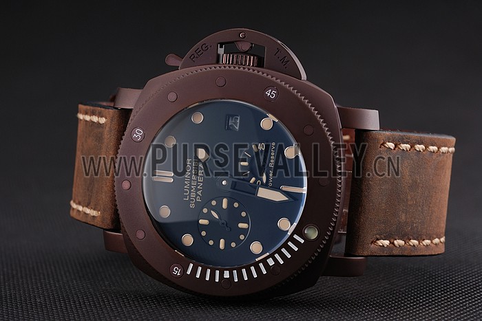 Panerai Luminor Submersible Black Dial Brown Case Brown Leather Strap