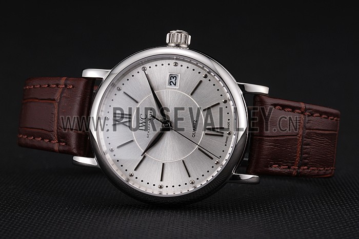 IWC Portofino Silver Dial Stainless Steel Case Brown Leather Strap
