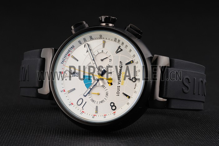 Louis Vuitton Tambour LV Cup Regate White Dial Black PVD Case Black Rubber Strap