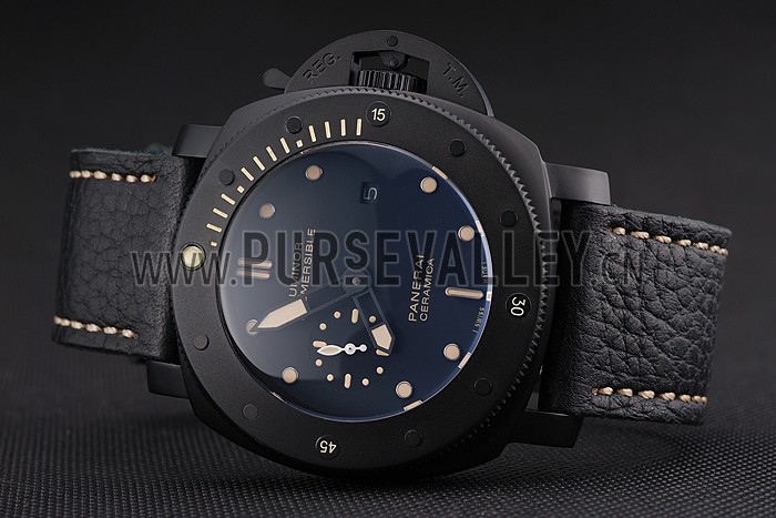 Panerai Luminor Submersible Black Dial Black Case Black Leather Strap