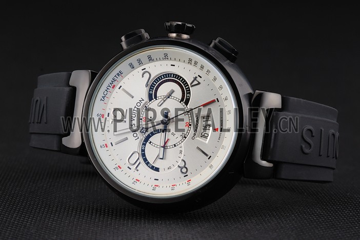 Louis Vuitton Tambour Essential Voyagez White Dial Black Case Black Rubber Strap