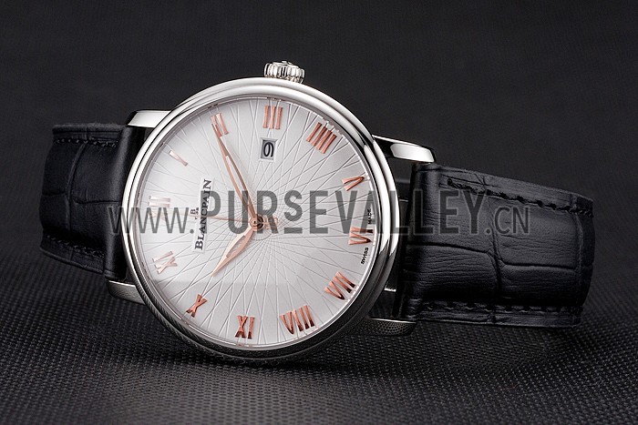 Blancpain Villeret Ultra Slim White Groved Dial Gold Numerals Stainless Steel Case Black Leather Strap