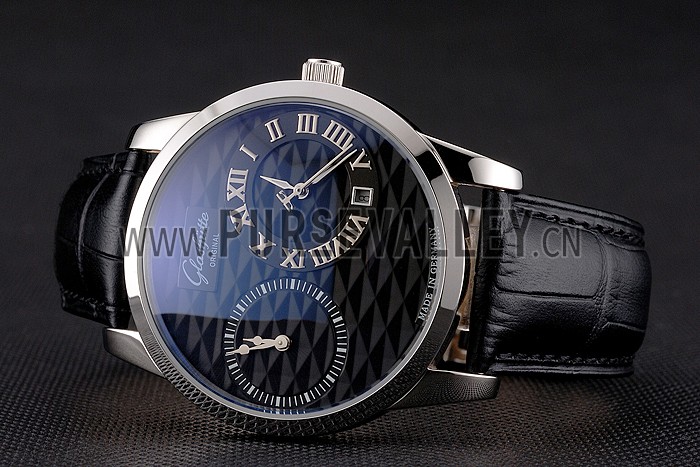 Glashutte Original Black Dial Stainless Steel Case Black Leather Strap