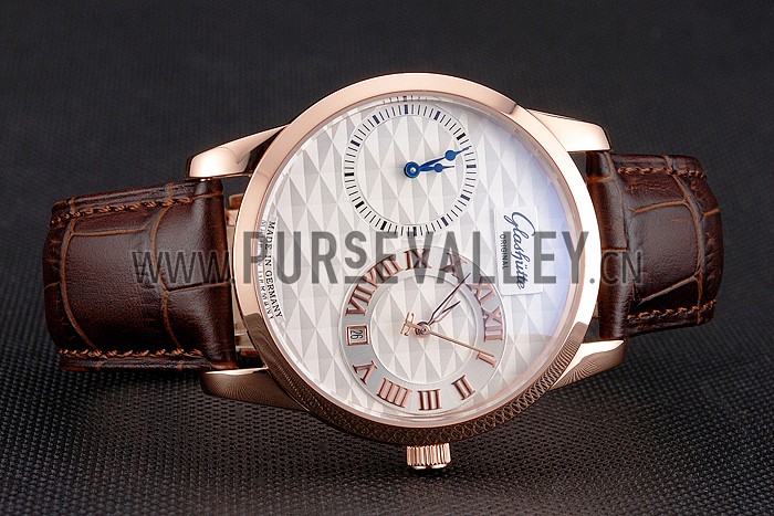 Glashutte Original Silver Dial Rose Gold Case Brown Leather Strap