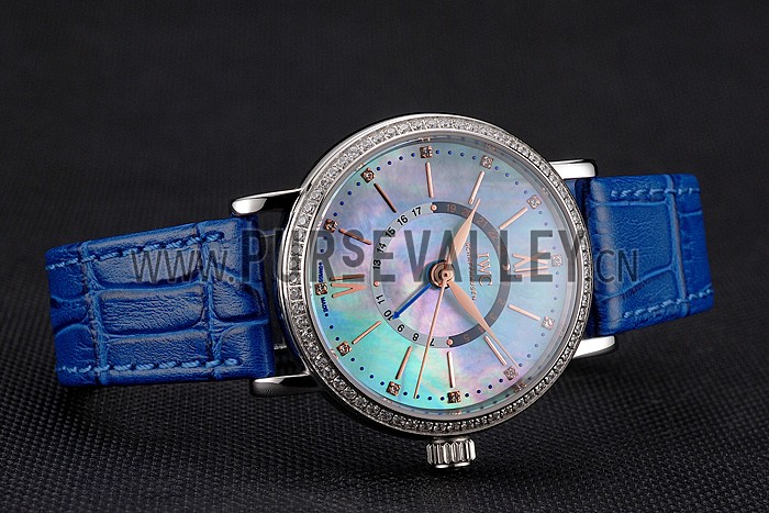 IWC Portofino Day And Night Pearl Dial Stainless Steel Case Blue Leather Strap