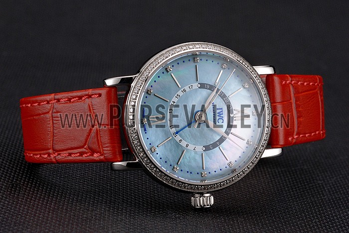 IWC Portofino Day And Night Pearl Dial Stainless Steel Case Red Leather Strap