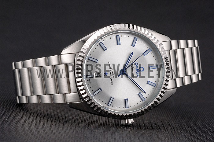 Omega Globemaster Silver Dial Blue Hands Stainless Steel Case And Bracelet