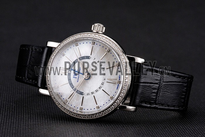 IWC Portofino Day And Night Silver Dial Stainless Steel Case Black Leather Strap