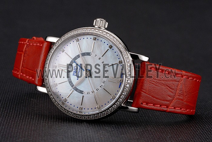 IWC Portofino Day And Night White Dial Stainless Steel Case Red Leather Strap