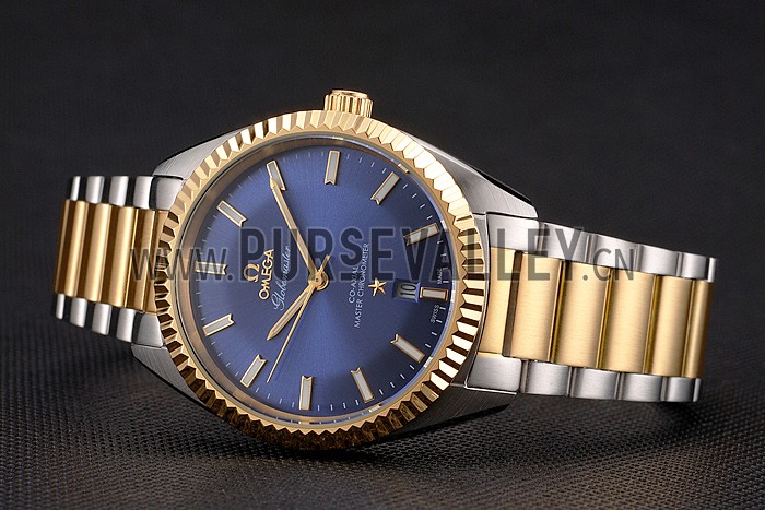 Omega Globemaster Blue Dial Stainless Steel Case Gold Bezel Two Tone Bracelet