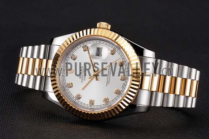 Swiss Rolex Datejust White Dial Gold Bezel Stainless Steel Case Two Tone Bracelet