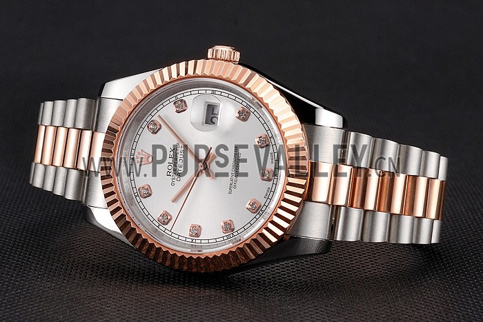 Swiss Rolex Datejust White Dial Rose Gold Bezel Stainless Steel Case Two Tone Bracelet