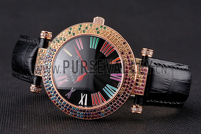 Franck Muller Double Mistery 4 Saisons Black Dial Rose Gold Case Black Leather Strap