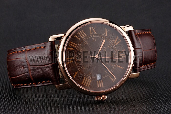 Cartier Ronde Solo Brown Dial Rose Gold Case Brown Leather Strap