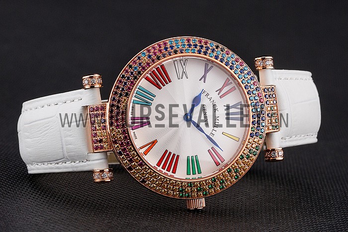 Franck Muller Double Mistery 4 Saisons White Dial Rose Gold Case White Leather Strap