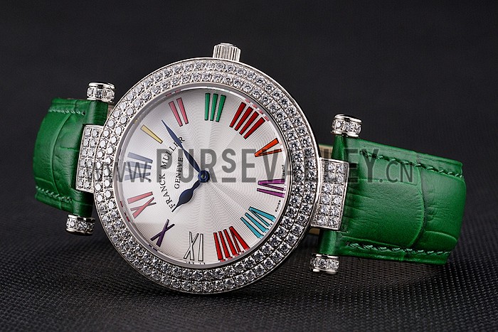 Franck Muller Double Mistery Ronde White Dial Stainless Steel Case Green Leather Strap