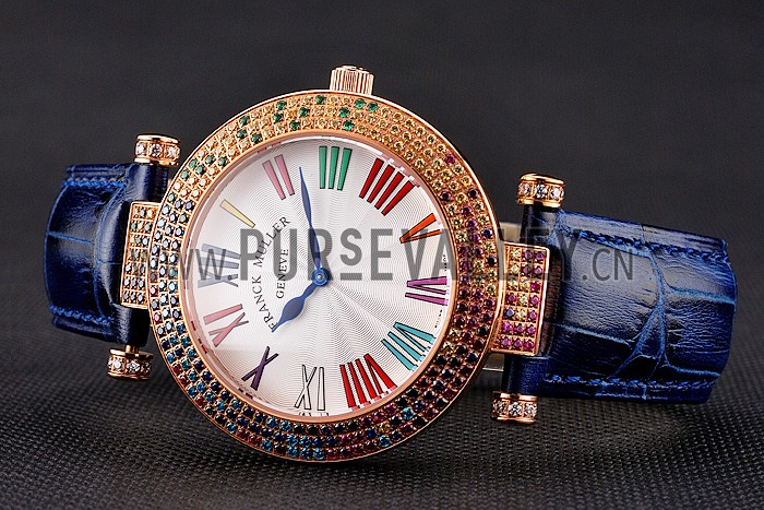 Franck Muller Double Mistery 4 Saisons White Dial Rose Gold Case Blue Leather Strap
