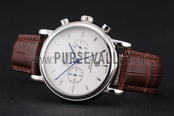 Omega Seamaster Vintage Chronograph White Dial Stainless Steel Case Brown Leather Strap