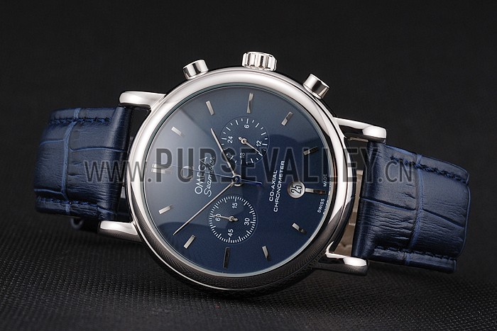 Omega Seamaster Vintage Chronograph Blue Dial Stainless Steel Case Blue Leather Strap