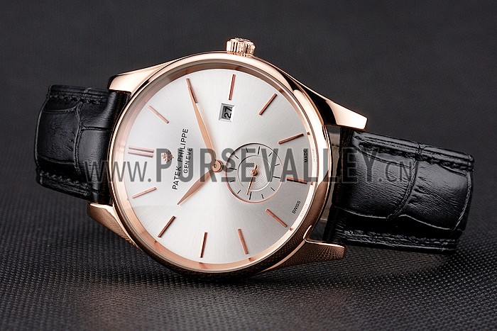 Patek Philippe Calatrava Date White Dial Rose Gold Case Black Leather Strap
