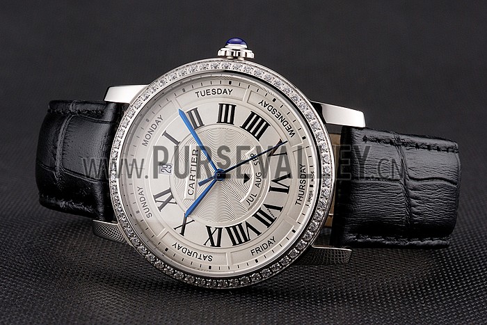 Swiss Cartier Ballon Bleu GMT Silver Dial Rose Gold Case Brown Leather Strap