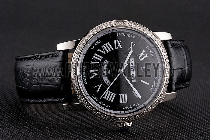Swiss Cartier Ballon Bleu GMT Silver Dial Stainless Steel Case Black Leather Strap