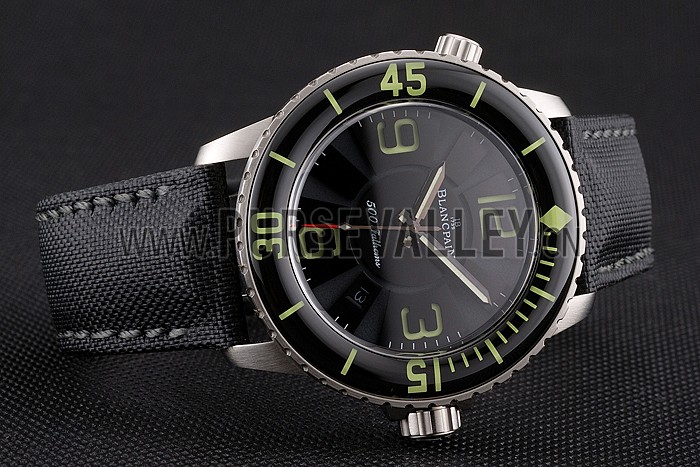 Swiss Blancpain 500 Fathoms Black Dial Stainless Steel Case Black Canvas Strap