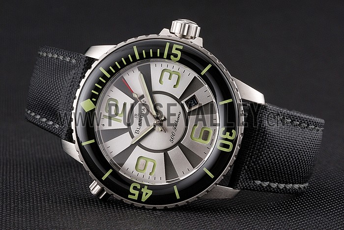 Swiss Blancpain 500 Fathoms Silver Dial Stainless Steel Case Black Canvas Strap