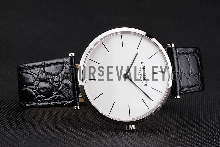 Swiss Longines Grande Classique White Dial Stainless Steel Case Black Leather Strap