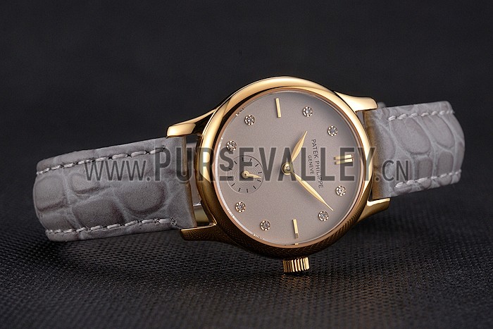 Patek Philippe Calatrava Gray Dial Diamond Markings Gold Case Gray Leather Strap