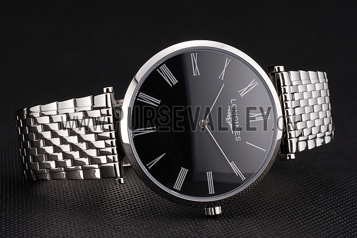 Swiss Longines Grande Classique Black Dial Roman Numerals Stainless Steel Case And Bracelet