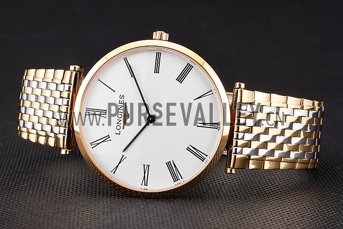 Swiss Longines Grande Classique White Dial Roman Numerals Gold Case Two Tone Bracelet