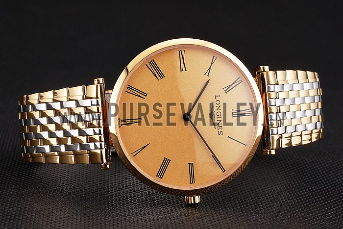 Swiss Longines Grande Classique Gold Dial Roman Numerals Gold Case Two Tone Bracelet