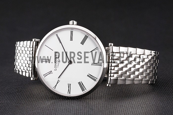 Swiss Longines Grande Classique White Dial Roman Numerals Stainless Steel Case And Bracelet