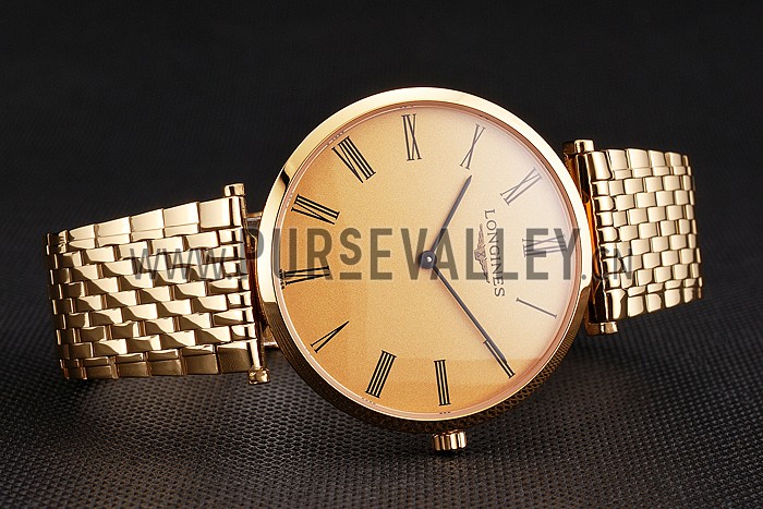 Swiss Longines Grande Classique Gold Dial Roman Numerals Gold Case And Bracelet