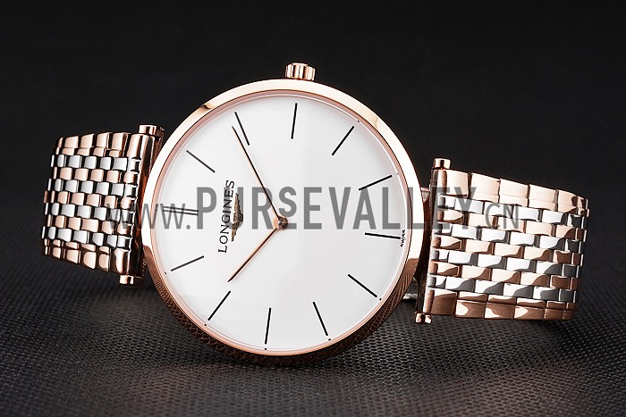 Swiss Longines Grande Classique White Dial Rose Gold Case Two Tone Bracelet