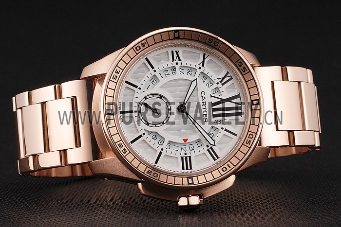 Cartier Calibre De Cartier Small Seconds White Dial Rose Gold Case And Bracelet