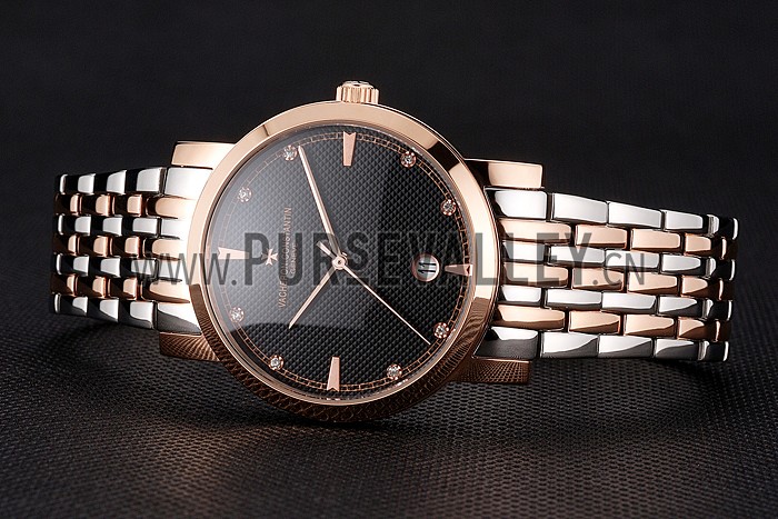 Vacheron Constantin Fine Black Dial Rose Gold Case Two Tone Bracelet