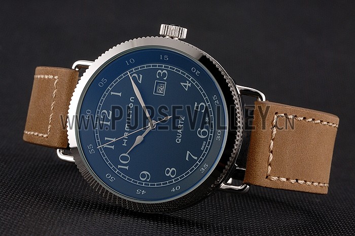 Hamilton Navy Pioneer Black Dial Stainless Steel Case Light Brown Leather Strap