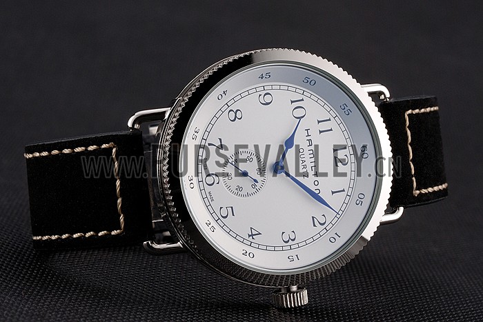 Hamilton Navy Pioneer Small Second White Dial Stainless Steel Case Black Leather Strap