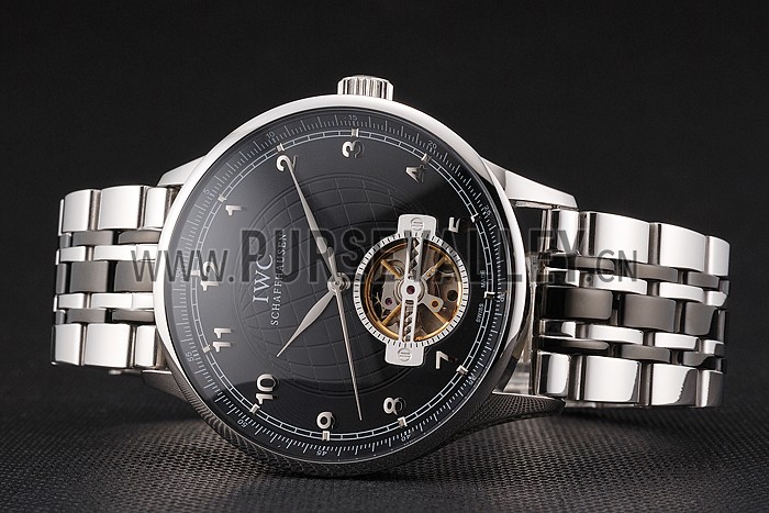 IWC Portugieser Tourbillon Black Dial Stainless Steel Case Two Tone Black Steel Bracelet