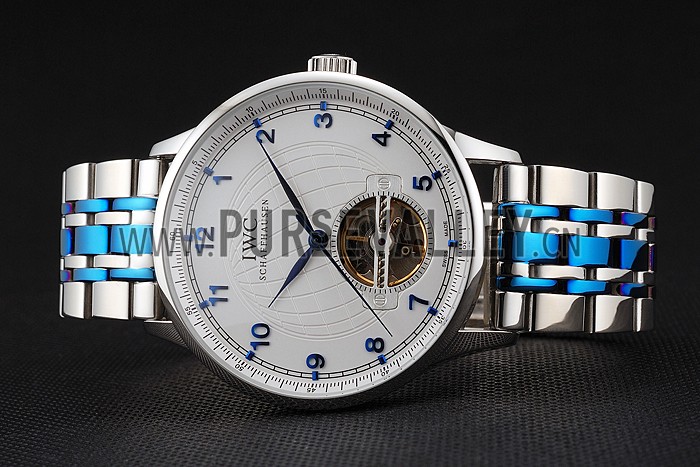 IWC Portugieser Tourbillon White Dial Blue Numerals Stainless Steel Case Two Tone Blue Steel Numerals
