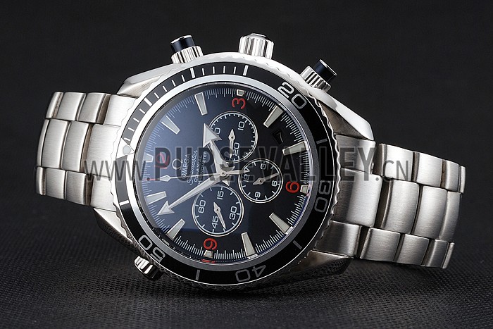 Swiss Omega Seamaster Chronograph Black Dial Black Bezel Stainless Steel Case And Bracelet