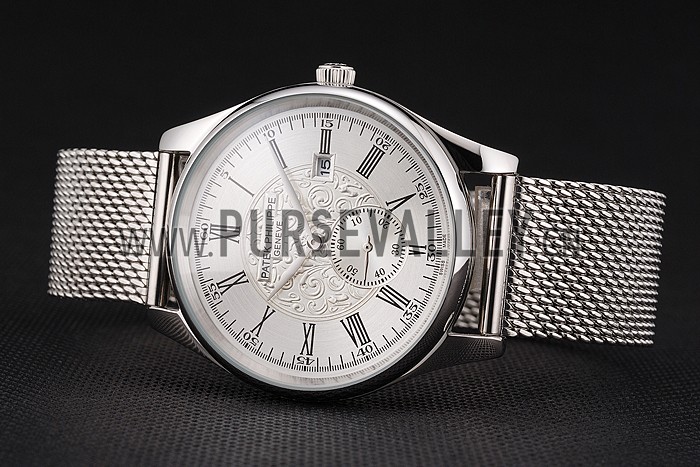 Patek Philippe Calatrava Small Seconds Silver Engraved Dial Stainless Steel Case And Bracelet