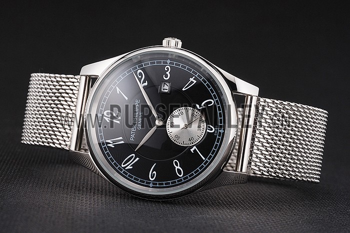 Patek Philippe Calatrava Small Seconds Black Dial Stainless Steel Case And Bracelet