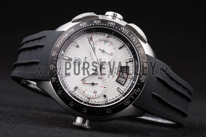Tag Heuer Swiss SLR Tachymeter Bezel Black Rubber Strap White Dial