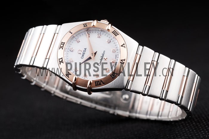Omega Swiss Constellation Jewelry Rose Gold Case White Dial 98120